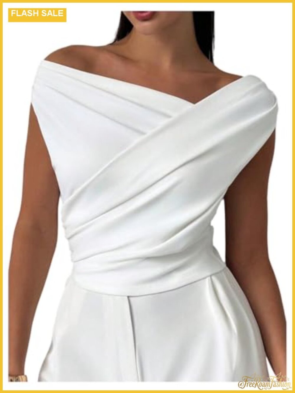 Off Shoulder Asymmetrical Crop Top Sleeveless Wrap Blouse Women's Fashion